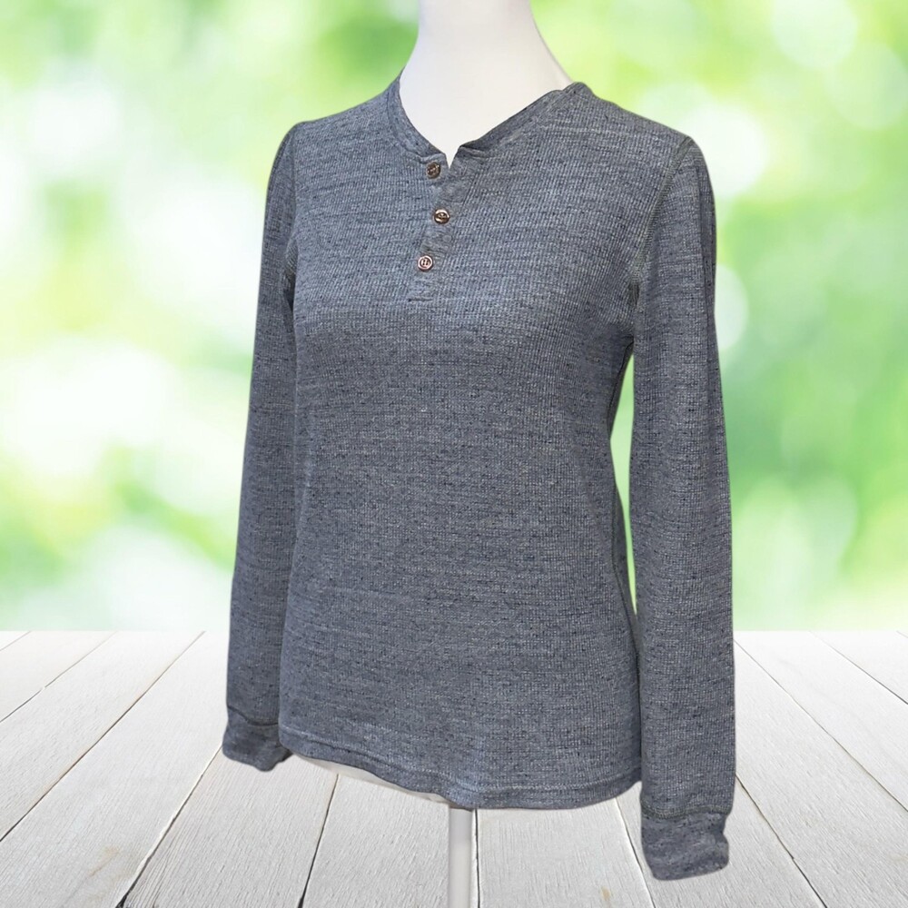 AMERICAN APPAREL Thermal Henley Waffle Knit Y2K Dexter Elena Gilbert Made USA XS